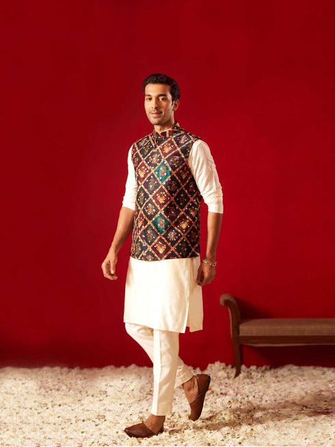 Purple Muslin Sequined Patola Printed Navratri Special Jacket Kurta Pant Set